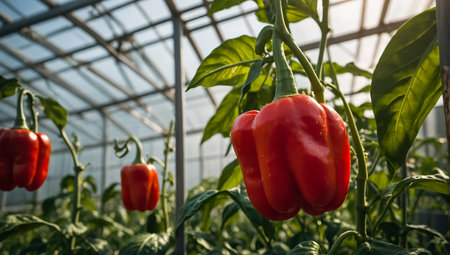 ripe peppers in a greenhouseの素材