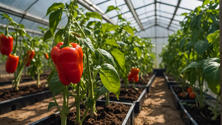ripe peppers in a greenhouseの素材