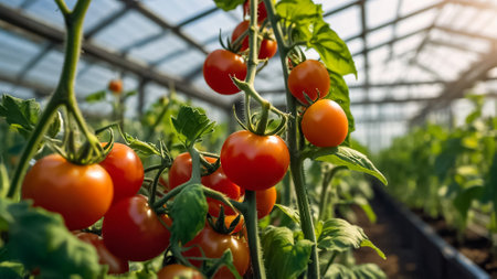 ripe tomato in a greenhouseの素材