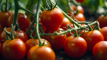 ripe tomato in a greenhouseの素材