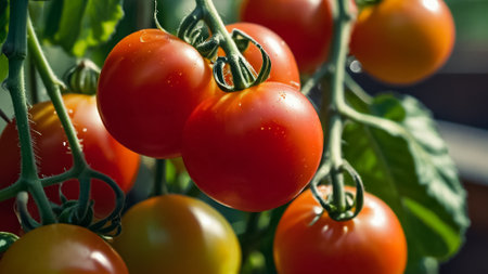 ripe tomato in a greenhouseの素材