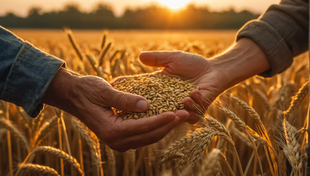 hand with grain, field autumnの素材