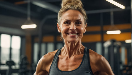 Portrait of a sporty adult woman in the gymの素材