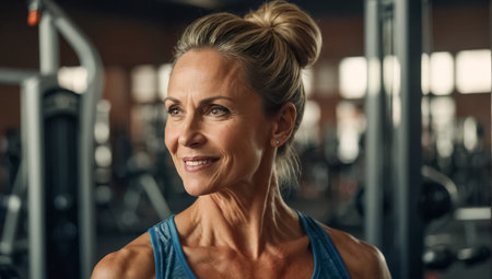 Portrait of a sporty adult woman in the gymの素材