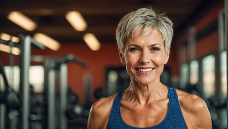 Portrait of a sporty adult woman in the gymの素材