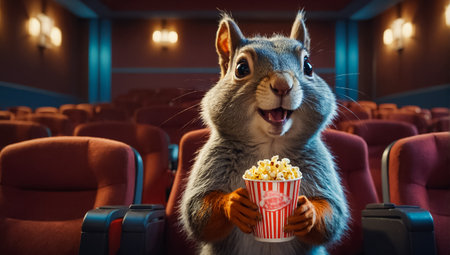 funny squirrel in the cinema with popcornの素材