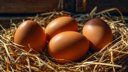 fresh eggs in strawの素材