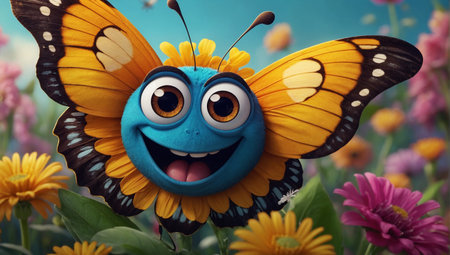 cartoon cheerful butterflyの素材