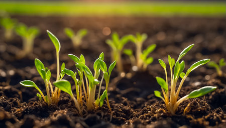 sprouts of plants in the fieldの素材