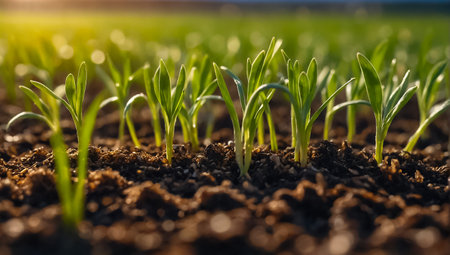 sprouts of plants in the fieldの素材