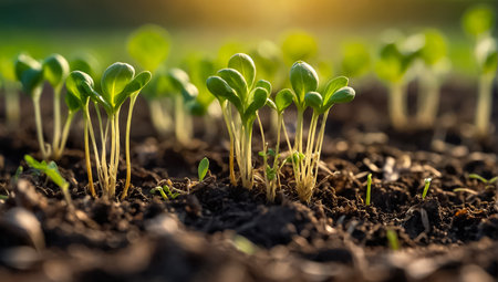 sprouts of plants in the fieldの素材