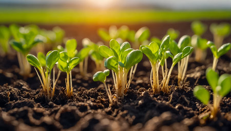 sprouts of plants in the fieldの素材