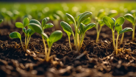 sprouts of plants in the fieldの素材