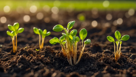 sprouts of plants in the fieldの素材