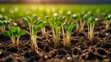 sprouts of plants in the fieldの素材
