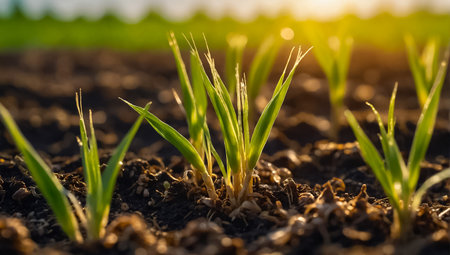 sprouts of plants in the fieldの素材