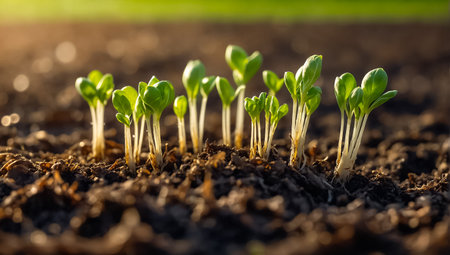 sprouts of plants in the fieldの素材