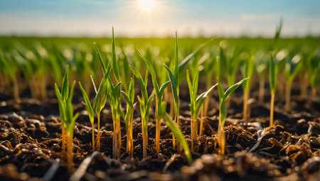 sprouts of plants in the fieldの素材