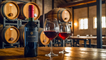 glasses of wine in an old breweryの素材