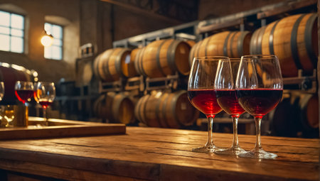 glasses of wine in an old breweryの素材
