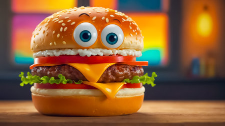 cartoon hamburger with eyesの素材