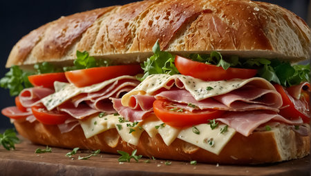 delicious appetizing sandwich bacon and cheese, cheese, tomatoesの素材