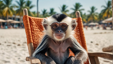 cute monkey relaxing on the beachの素材