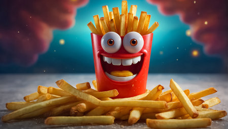 cute happy cartoon french friesの素材