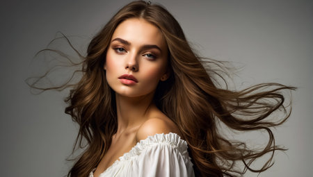 girl portrait with beautiful hairの素材