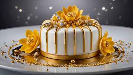 Appetizing cake white icing with flowers restaurantの素材