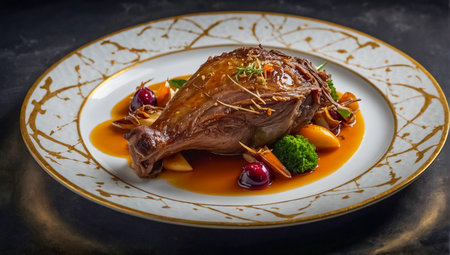 Duck leg confit in a restaurantの素材