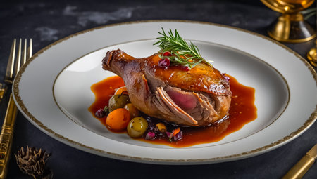 Duck leg confit in a restaurantの素材