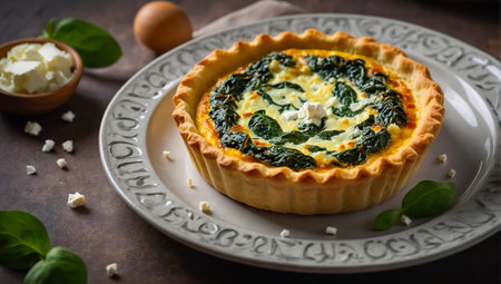 Delicious quiche with cheese and spinachの素材