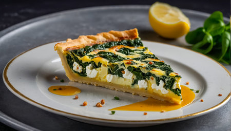 Delicious quiche with cheese and spinachの素材