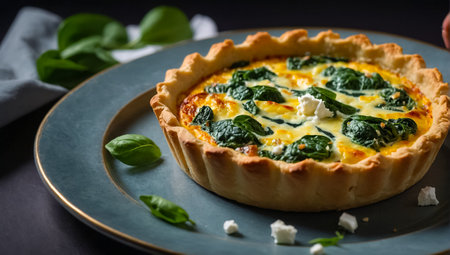 Delicious quiche with cheese and spinachの素材