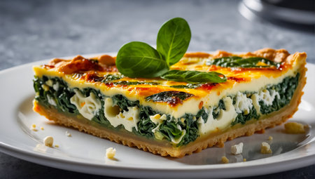 Delicious quiche with cheese and spinachの素材