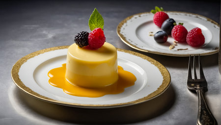 blancmange with berries in a restaurantの素材