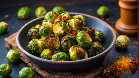 Roasted Brussels sprouts in a plateの素材
