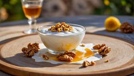 Greek yogurt with walnuts and honeyの素材