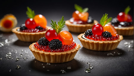 Appetizing tartlets with red caviarの素材