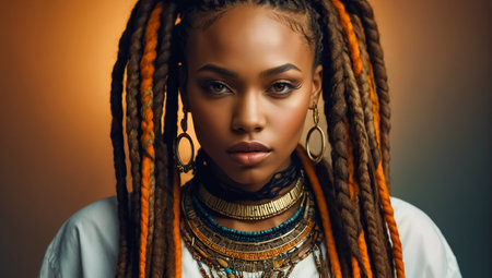 Portrait of a chic African American girl with dreadlocksの素材
