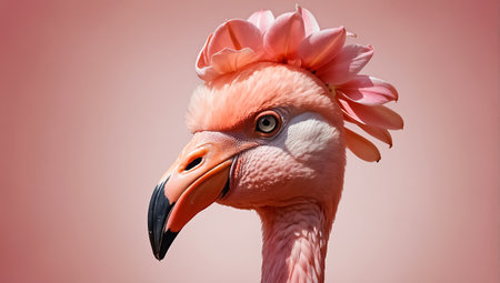 Pink flamingo isolated on a pink background. Flamingo portraitの素材