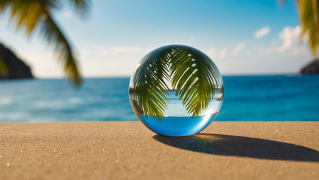 crystal ball with palm trees and sea on background - 3d renderの素材