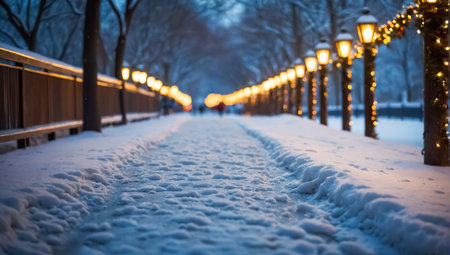 Bench in the park during snowfall in New York City, USAの素材