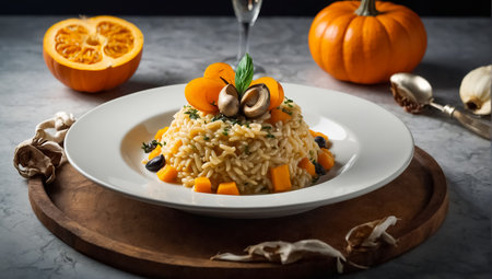 Rice with vegetables on a dark background. Selective focus.の素材
