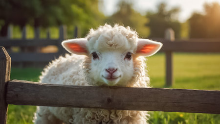 Cute sheep on the farmの素材