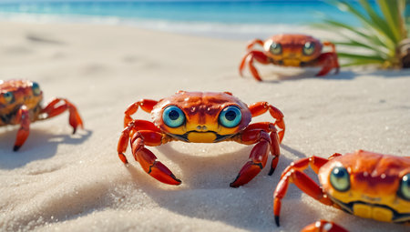 beautiful cartoon crab on the seashoreの素材