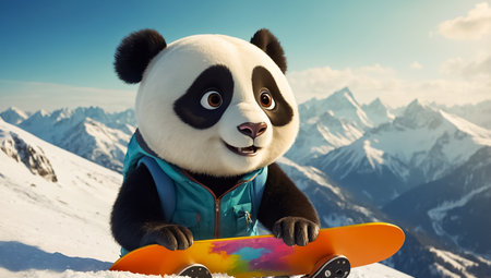 Cute panda snowboarding winterの素材