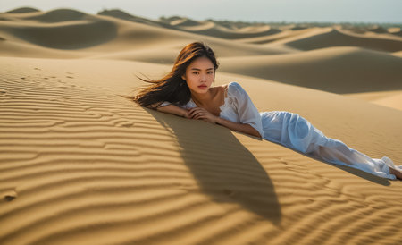 Beautiful Vietnamese girl sand dunes Mui Ne Vietnamの素材