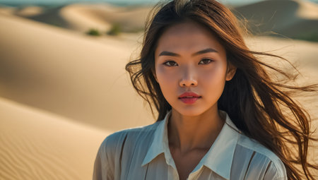 Beautiful Vietnamese girl sand dunes Mui Ne Vietnamの素材